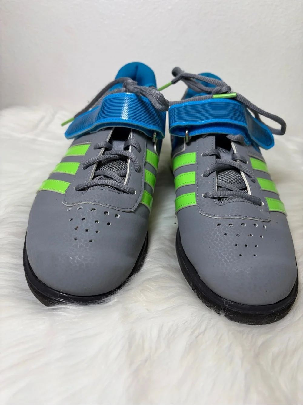 Adidas Powerlift 2.0 Gray Neon Green Blue Athletic Sneakers